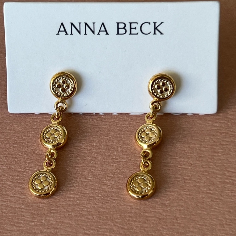 ANNA BECK Smooth Rim Classic Triple Drop Earrings - NIB - Picture 6 of 7